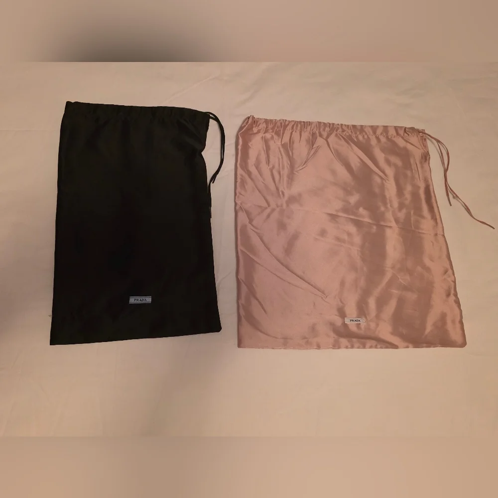 PRADA Authentic Prada Dust Bags – Set of 2 (Pink Satin + Black Satin, Handbag St